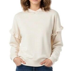 American Eagle Ruffle Sleeve Hoodie Sweatshirt Cream Tan Medium M